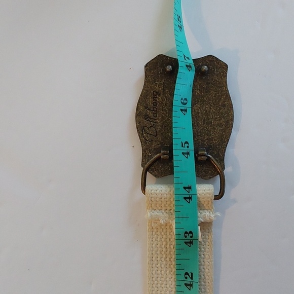 Vintage Billabong Cream Canvas Double Grommet Belt  Bronze Billabong Buckle L/XL - Picture 4 of 5